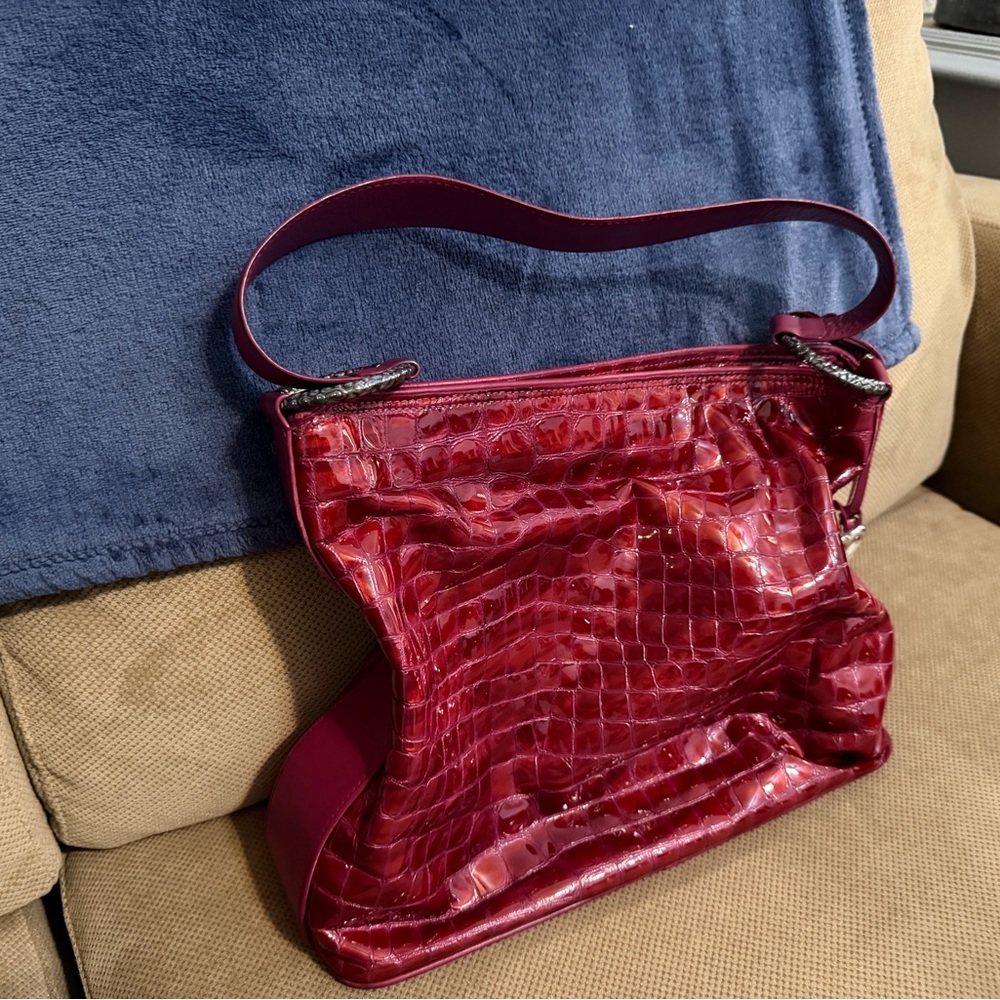 Brighton Red Crocodile-Embossed Shoulder Bag